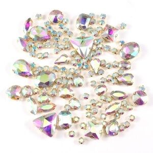 Decorative Iridescent Clear Rhinestones in Gold | DIY & Sewing | New | 130 pcs